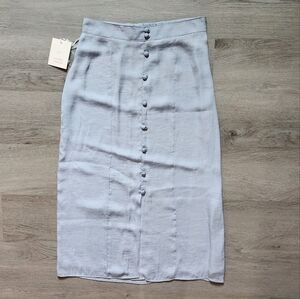 NWT LC Lauren Conrad Women's Solid Blue Button Down Lined Midi Skirt X-Small XS